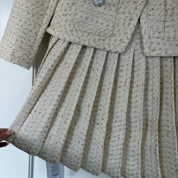 NWT Self-Portrait Jacket Mini Dress Boucle Metallic Boucle Pleated Skirt Sz 6 - Picture 7 of 10